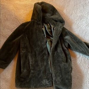 Cozy Faux Fur Hooded Jacket - Dark Green